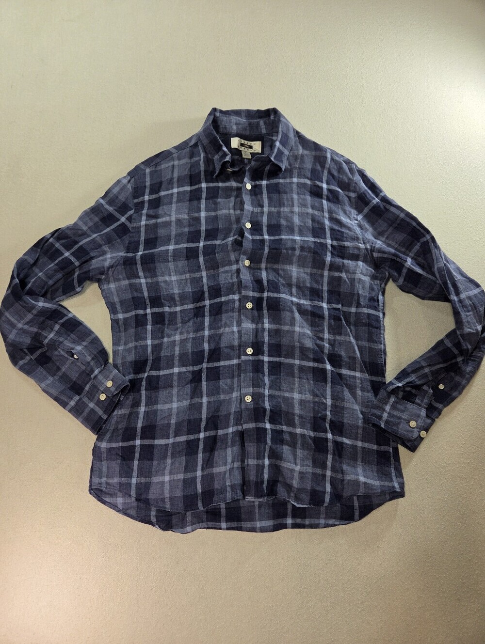 Joseph Abboud Blue Plaid 100% Linen Button Up Shirt Large